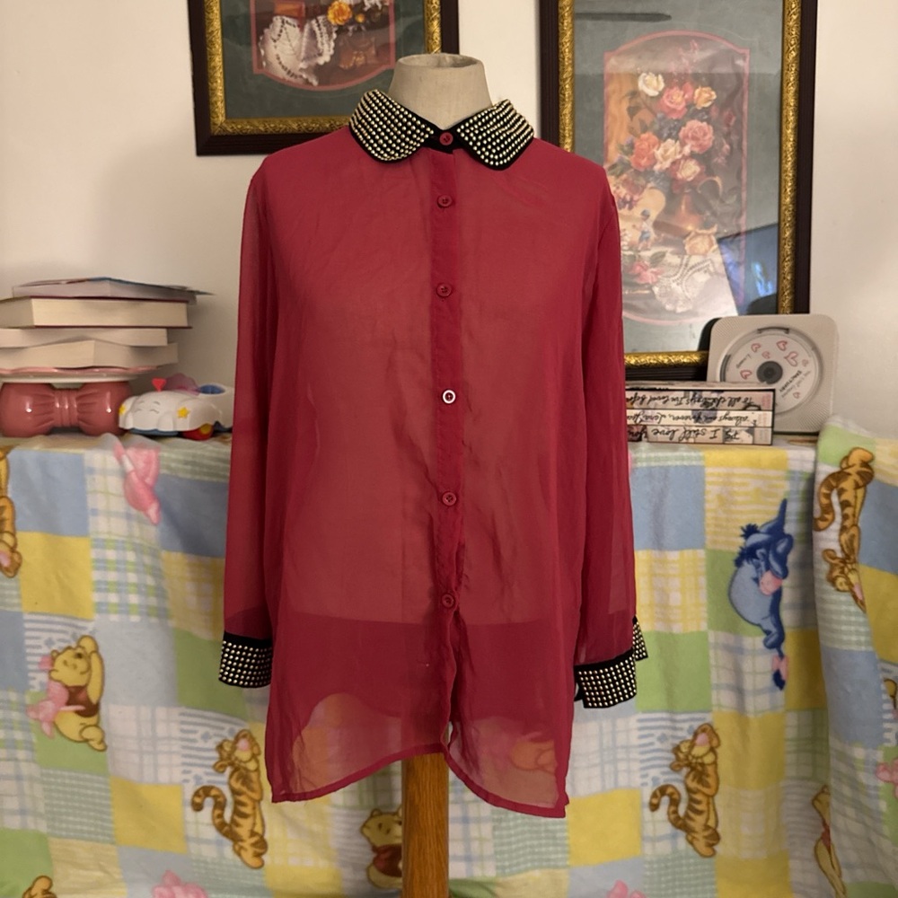 Red sheer blouse
